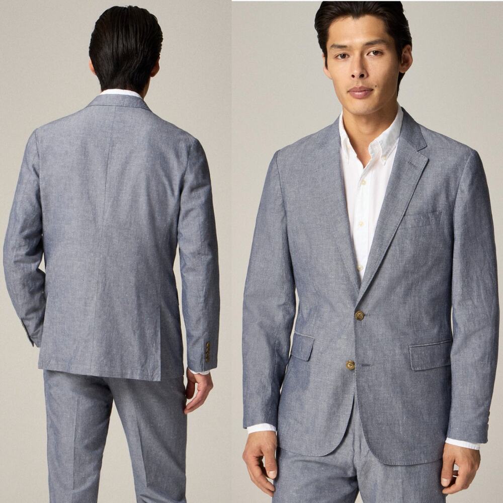 NEW J.Crew Ludlow Slim-Fit Unstructured Suit Jacket Irish Cotton-Linen Blue 36S
